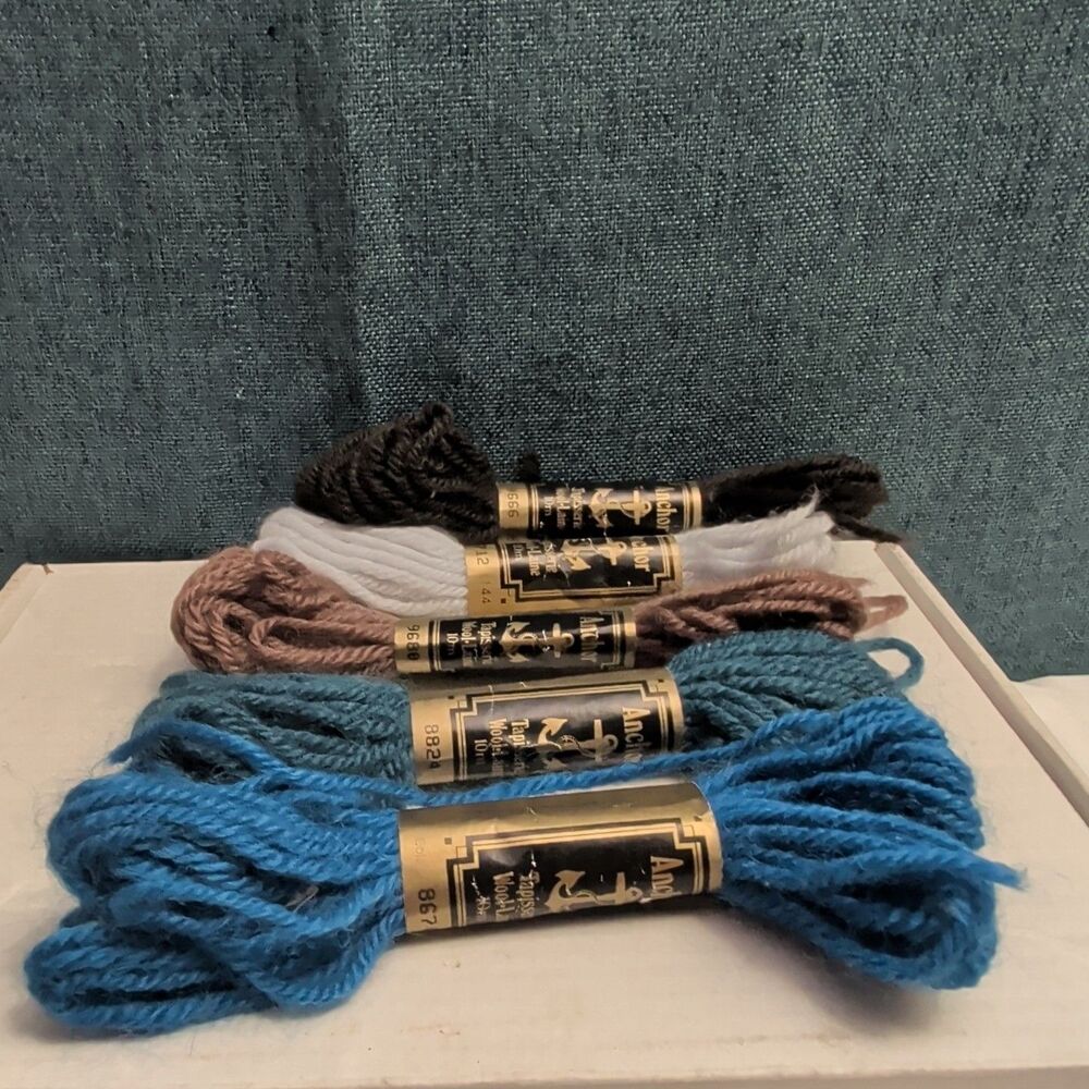 Anchor Tapisserie 100% Pure Wool Yarn 5 Skeins 10M Vintage Destash Misc Colors